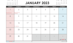 January 2023 Calendar with Holidays Free