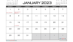 January 2023 Calendar with Holidays Free
