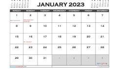 January 2023 Calendar Free Printable