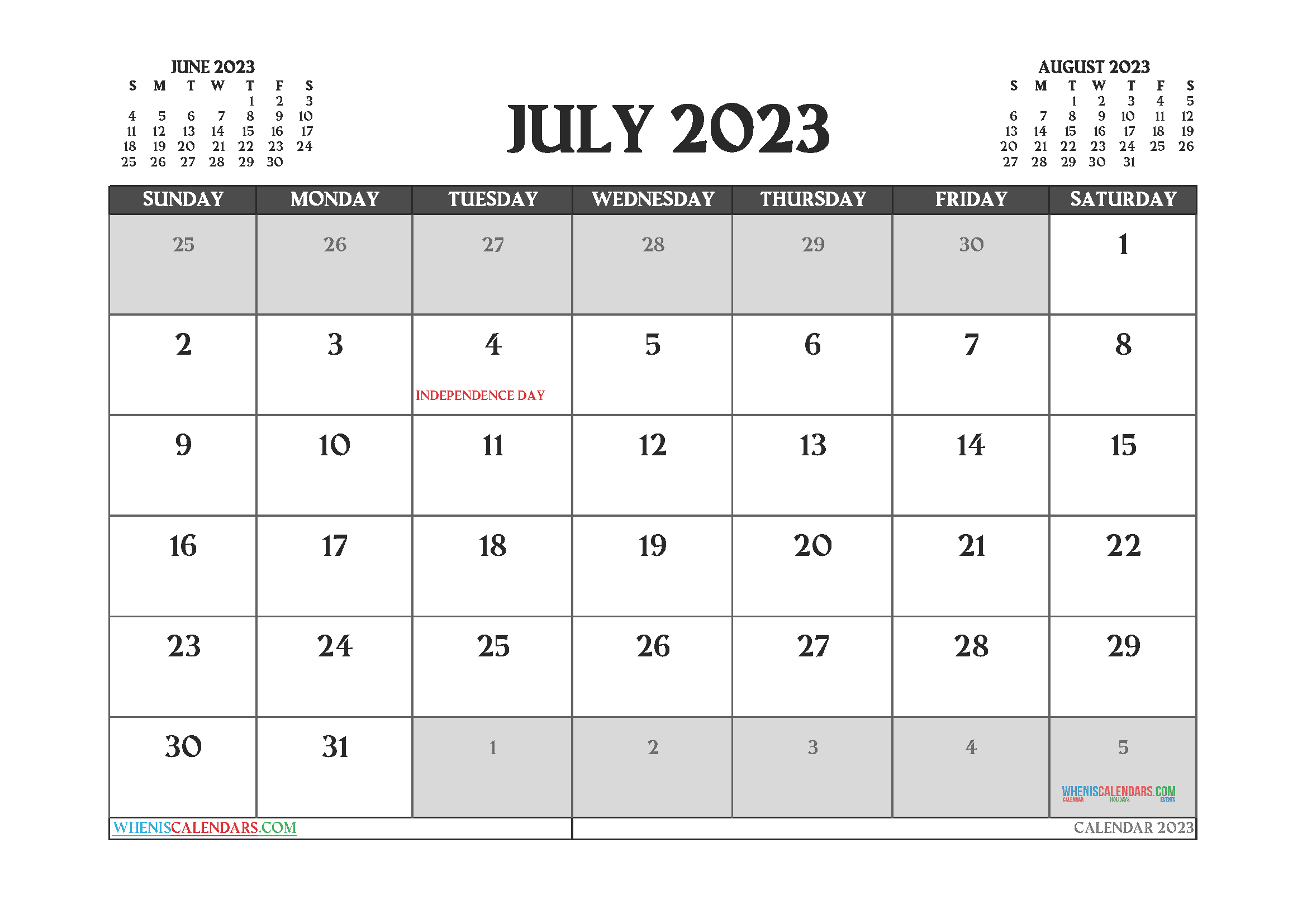 July 2023 Printable Calendar Free