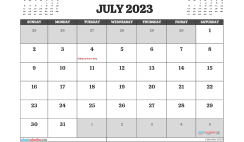 Free 2023 Calendar July Printable