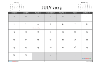 Printable July 2023 Calendar with Holidays