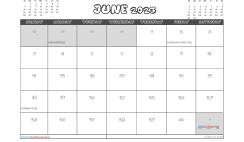 Printable June 2023 Calendar with Holidays