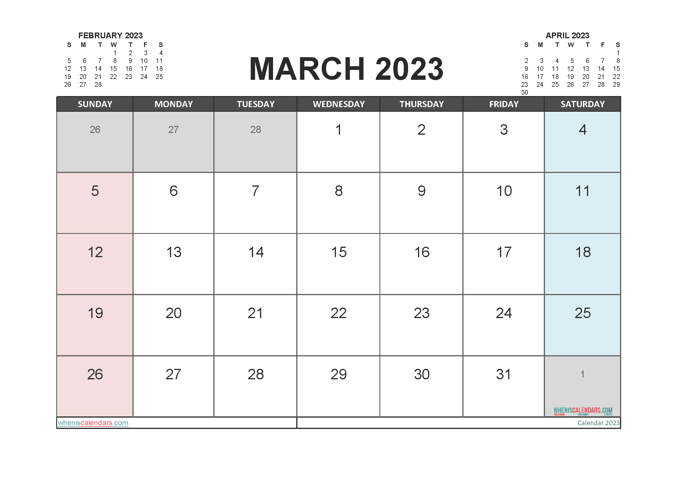 Free March Calendar 2023 Printable