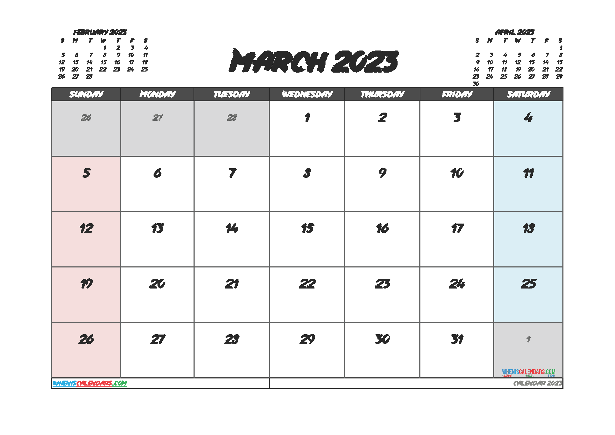 Free 2023 Calendar March Printable