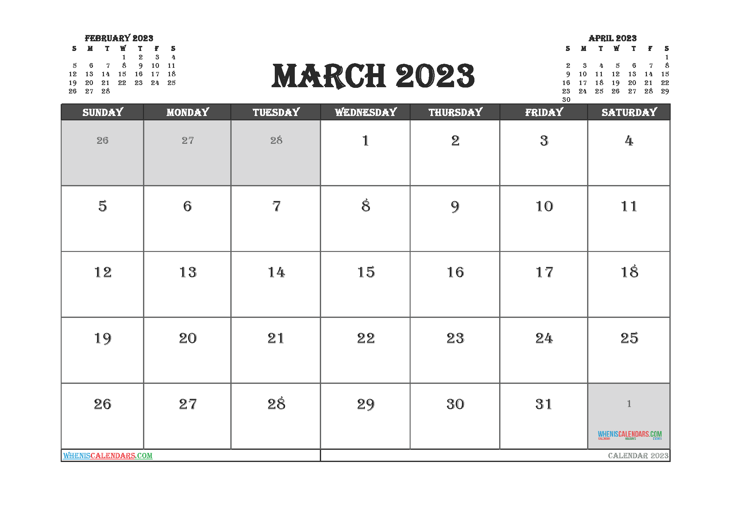 Free March 2023 Calendar Printable