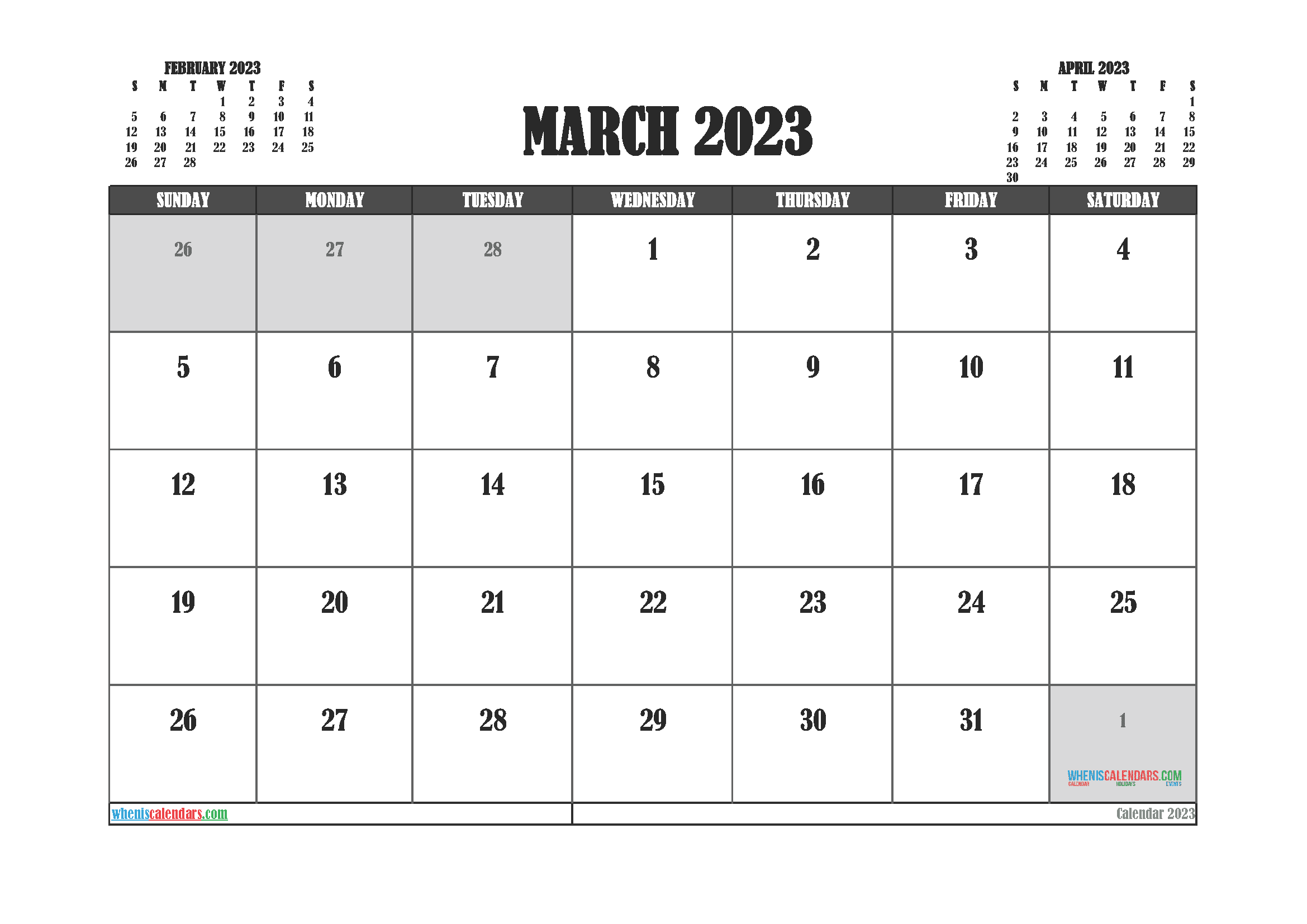 Free Calendar March 2023 Printable