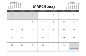 Printable March 2023 Calendar with Holidays