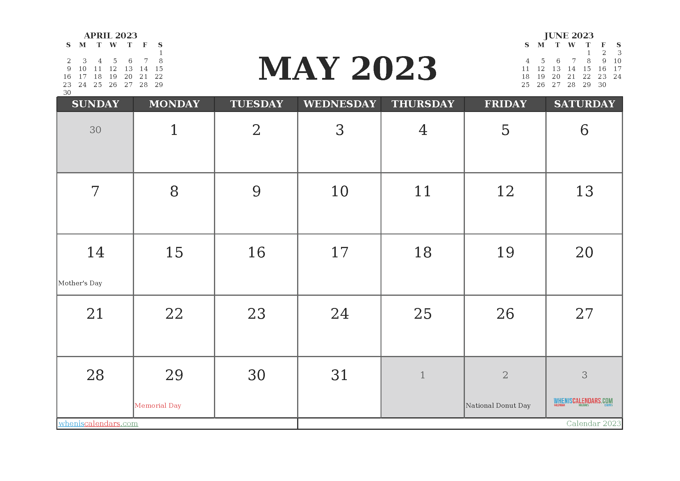 May 2023 Calendar with Holidays Free
