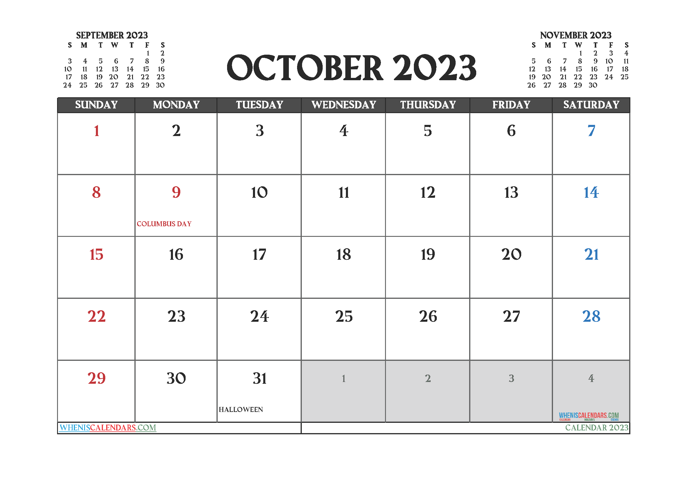 Free October 2023 Calendar Template