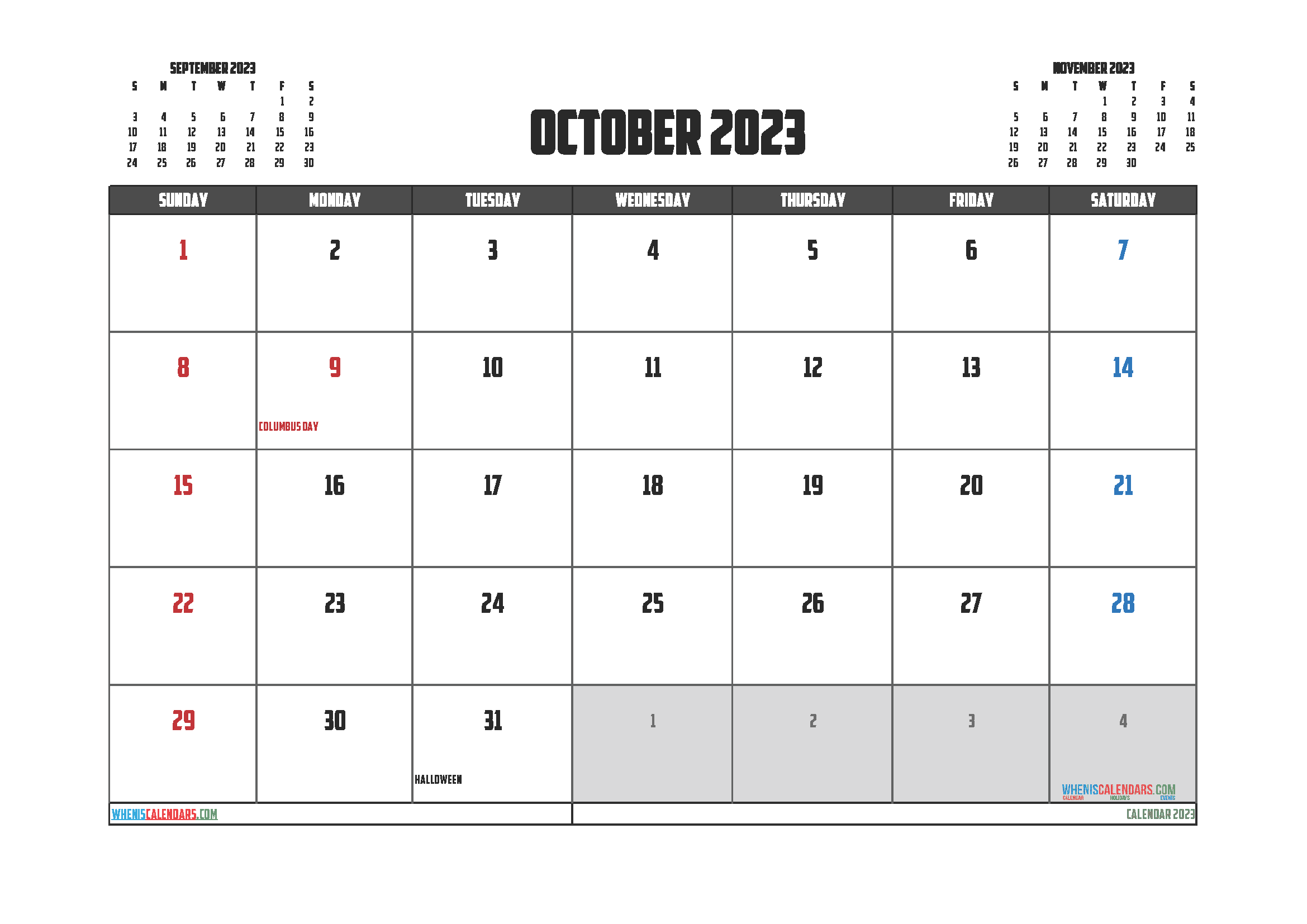Free Calendar October 2023 Printable
