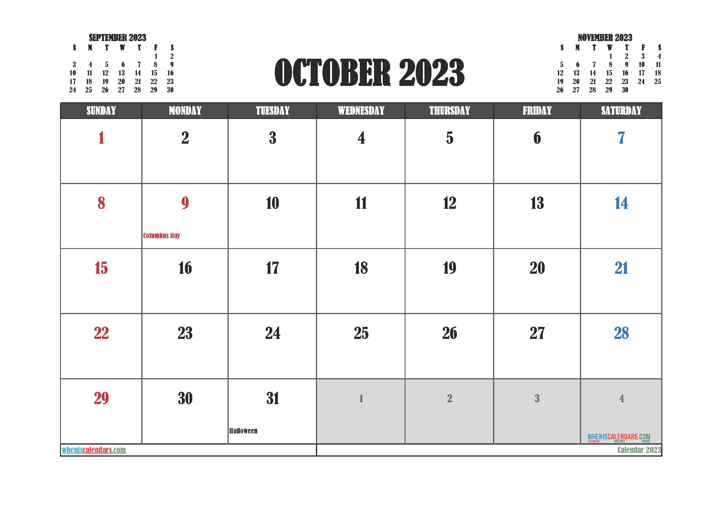Free October 2023 Calendar Printable