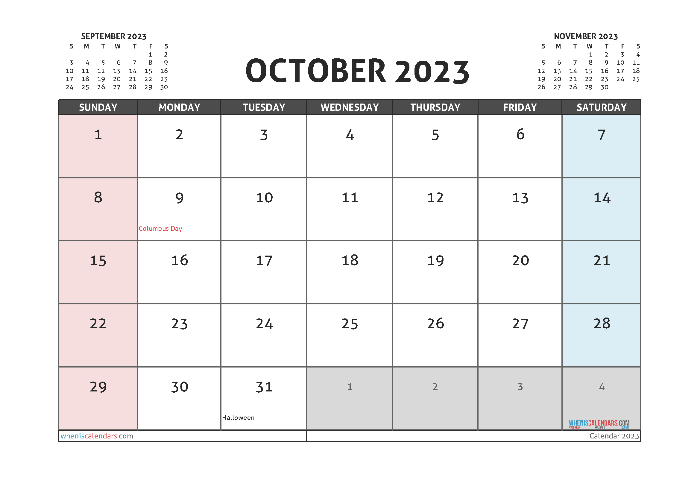 Free October 2023 Calendar Printable