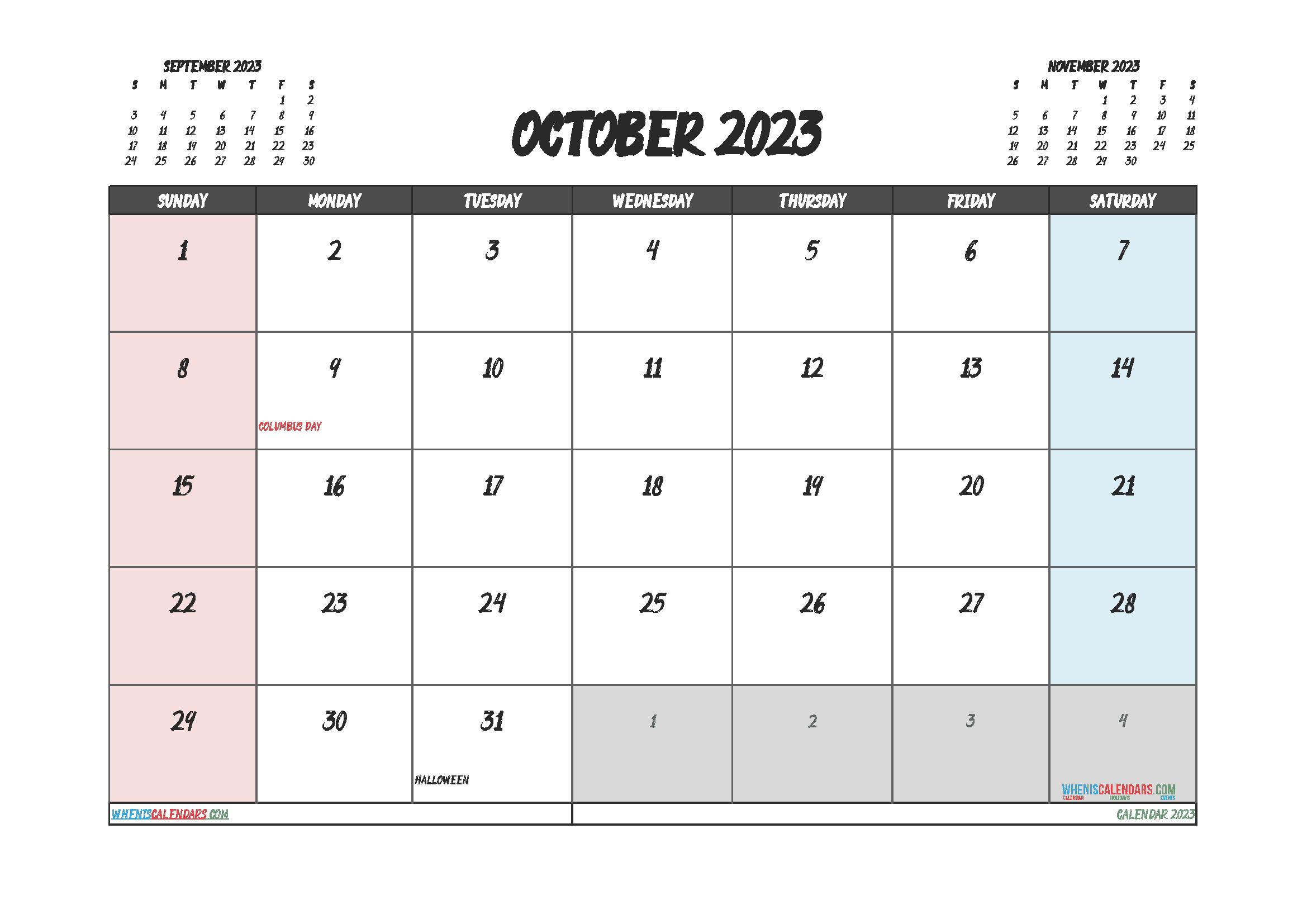 Free October Calendar 2023 Printable
