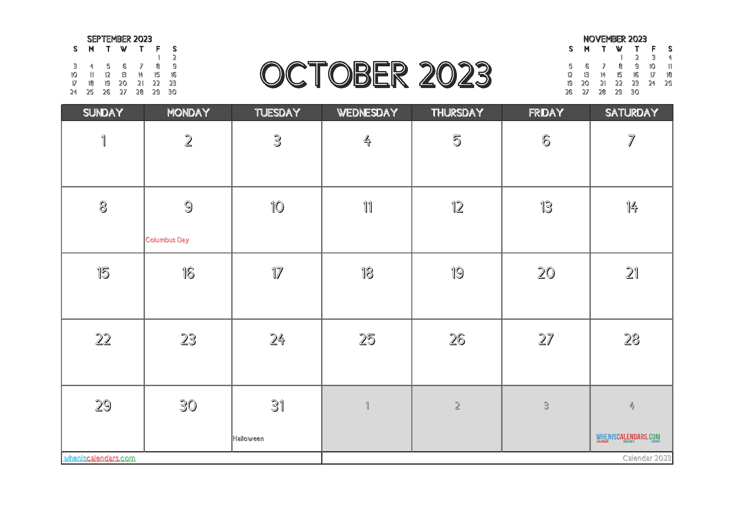 Free October 2023 Calendar Template