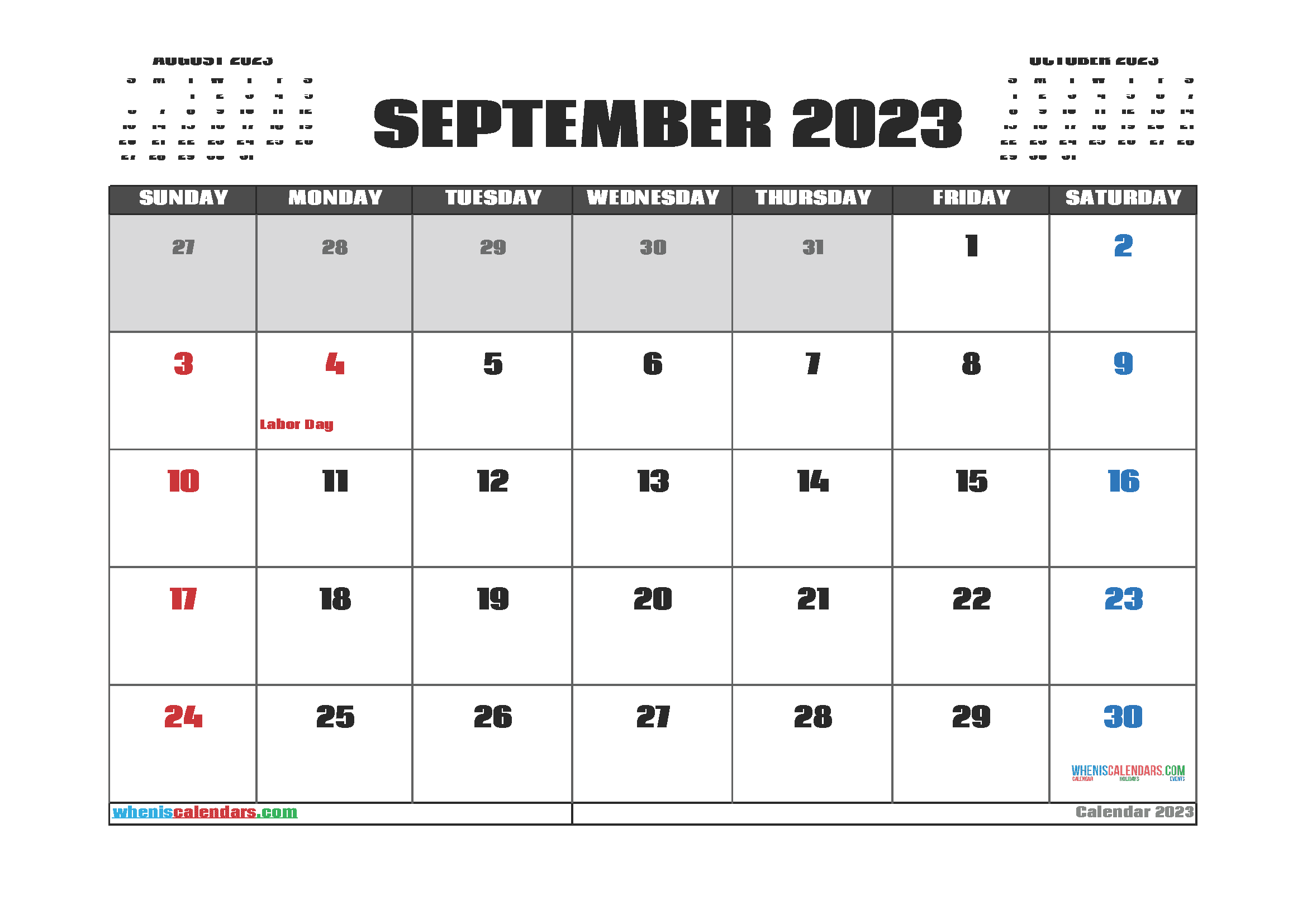 Free September 2023 Calendar Printable