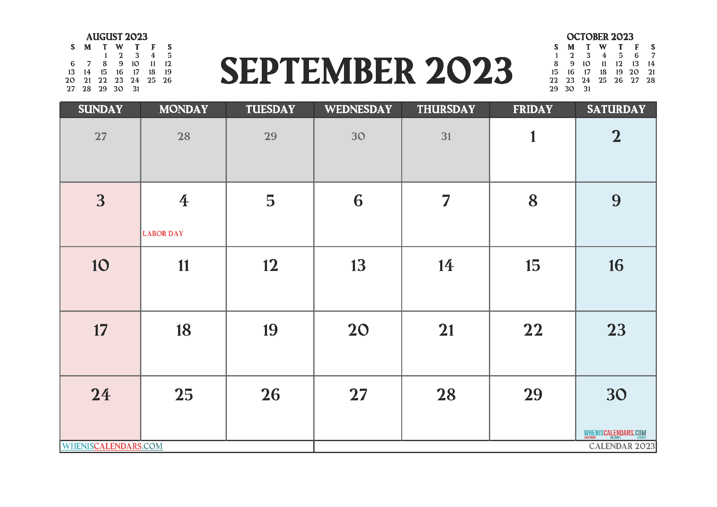 Free Calendar September 2023 Printable