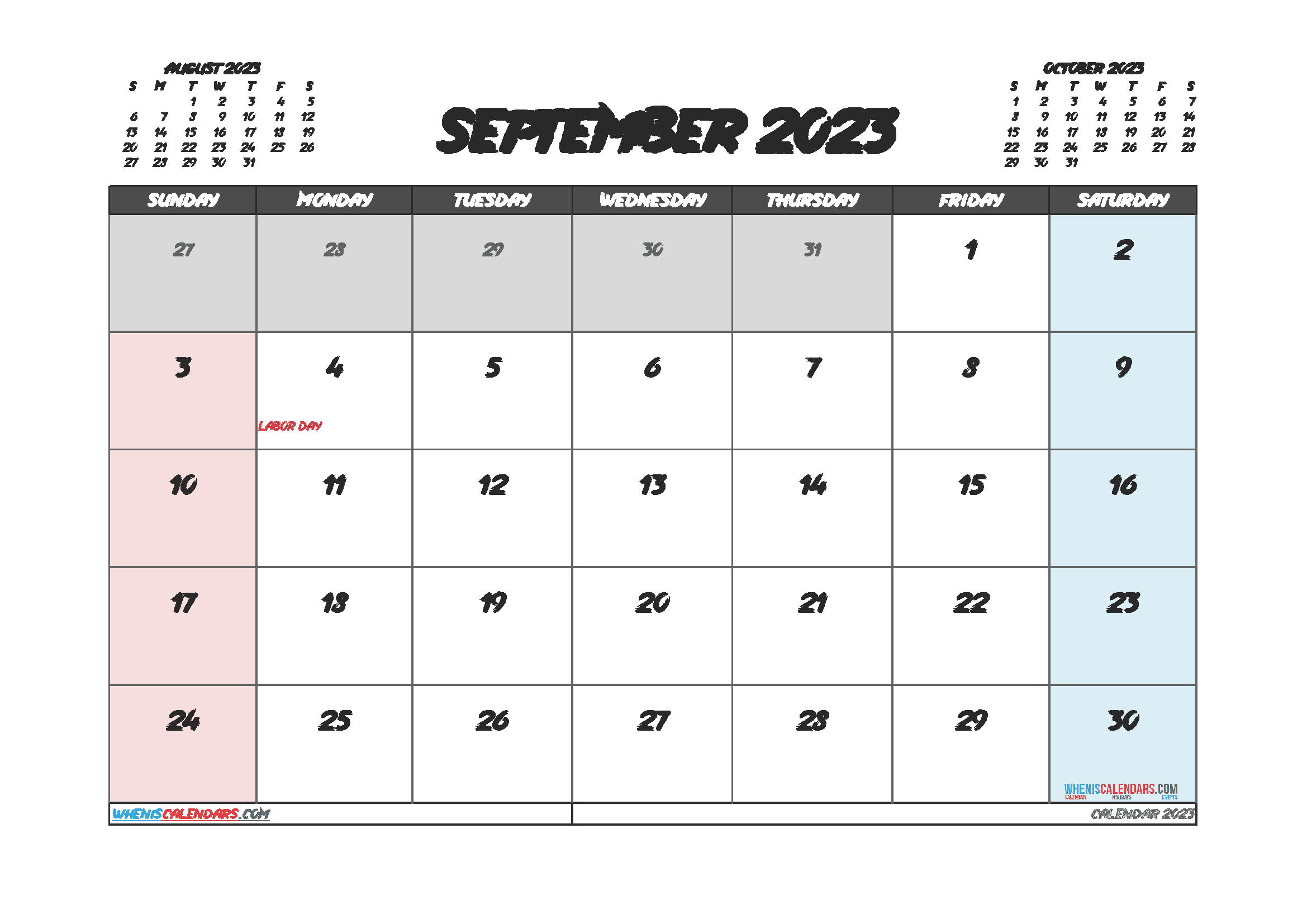 Free 2023 Calendar September Printable