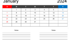 Download 2024 January Calendar Free Printable A4 Horizontal J4201