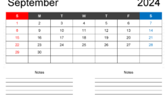 2024 September Calendar Free Printable S9201