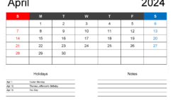 2024 Blank April Calendar A4401