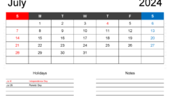 2024 Blank July Calendar J7401