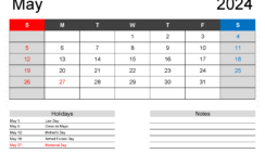 Blank May 2024 Calendar Printable M5402
