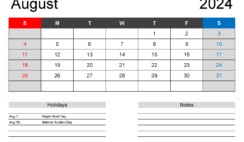 Blank Aug 2024 Calendar Printable A8402