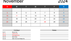 Blank Nov 2024 Calendar Printable N1402