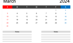 Printable Blank Calendar March 2024 M3203