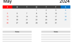 Free Printable Calendar May 2024 with Holidays M5204