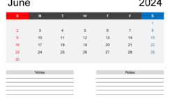 Free Printable Calendar June 2024 with Holidays J6204