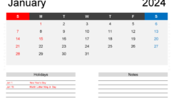Download Free Calendar January 2024 Printable A4 Horizontal J4124