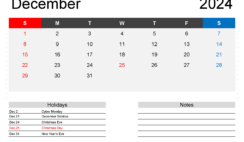 cute December Printable Calendar 2024 D1404