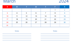 March 2024 Free Printable Calendar with Holidays M3205