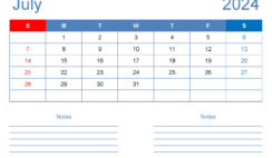 July 2024 Free Printable Calendar with Holidays J7205