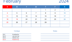 February 2024 Calendar Template Editable F2405