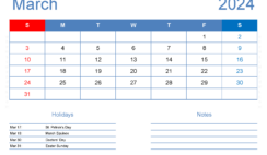 March 2024 Calendar Template Editable M3405