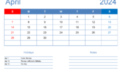 April 2024 Calendar Template Editable A4405