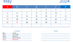 May 2024 Calendar Template Editable M5405