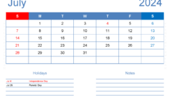 July 2024 Calendar Template Editable J7405