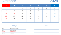 October 2024 Calendar Template Editable O1405