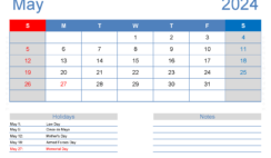 Blank month Calendar May 2024 M5406