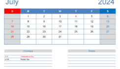 Blank month Calendar July 2024 J7406
