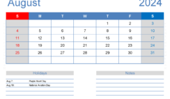 Blank month Calendar August 2024 A8406