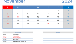 Blank month Calendar November 2024 N1406