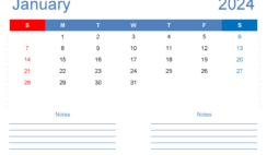 Download Printable 2024 Calendar January A4 Horizontal J4207
