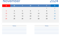 November 2024 Calendar Page to Print N1208