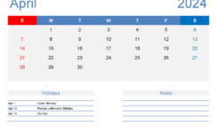 Free Blank April Calendar 2024 A4408