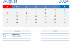Free Blank August Calendar 2024 A8408